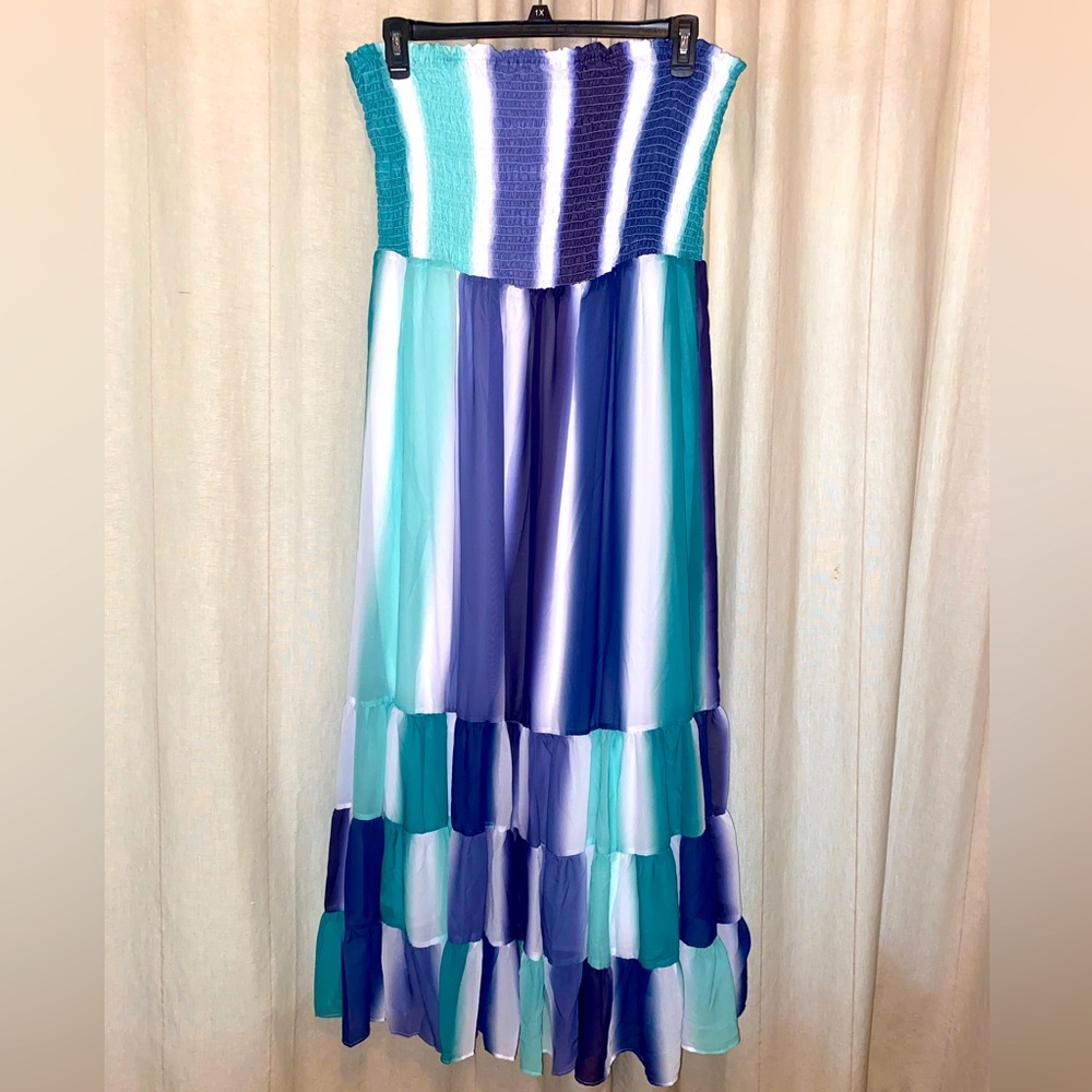 New York & Company NY&Co Smocked Strapless Ruffle Maxi Dress XL NWT!